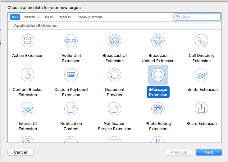 iMessage Extension Creation Screenshot