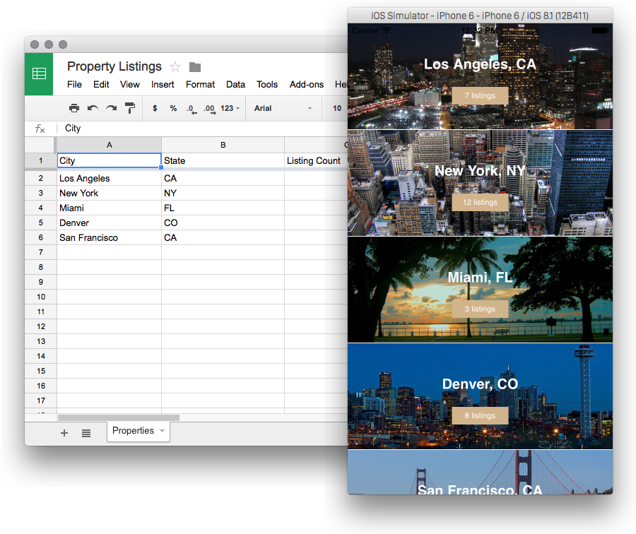 Google Sheets as Prototype Screenshot