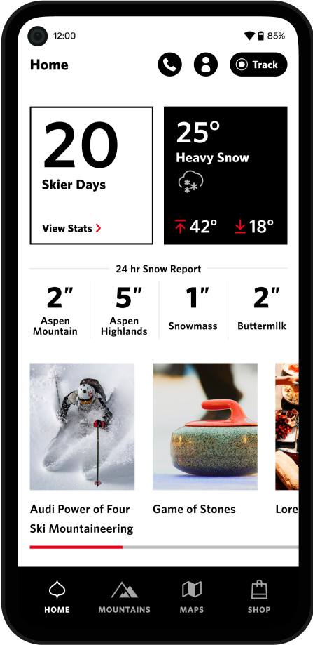 Aspen Snowmass app on an iPhone
