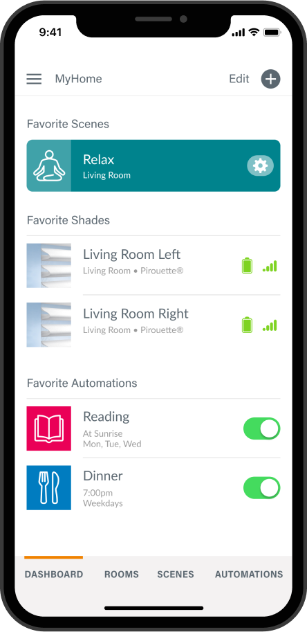 Hunter Douglas PowerView app on an iPhone